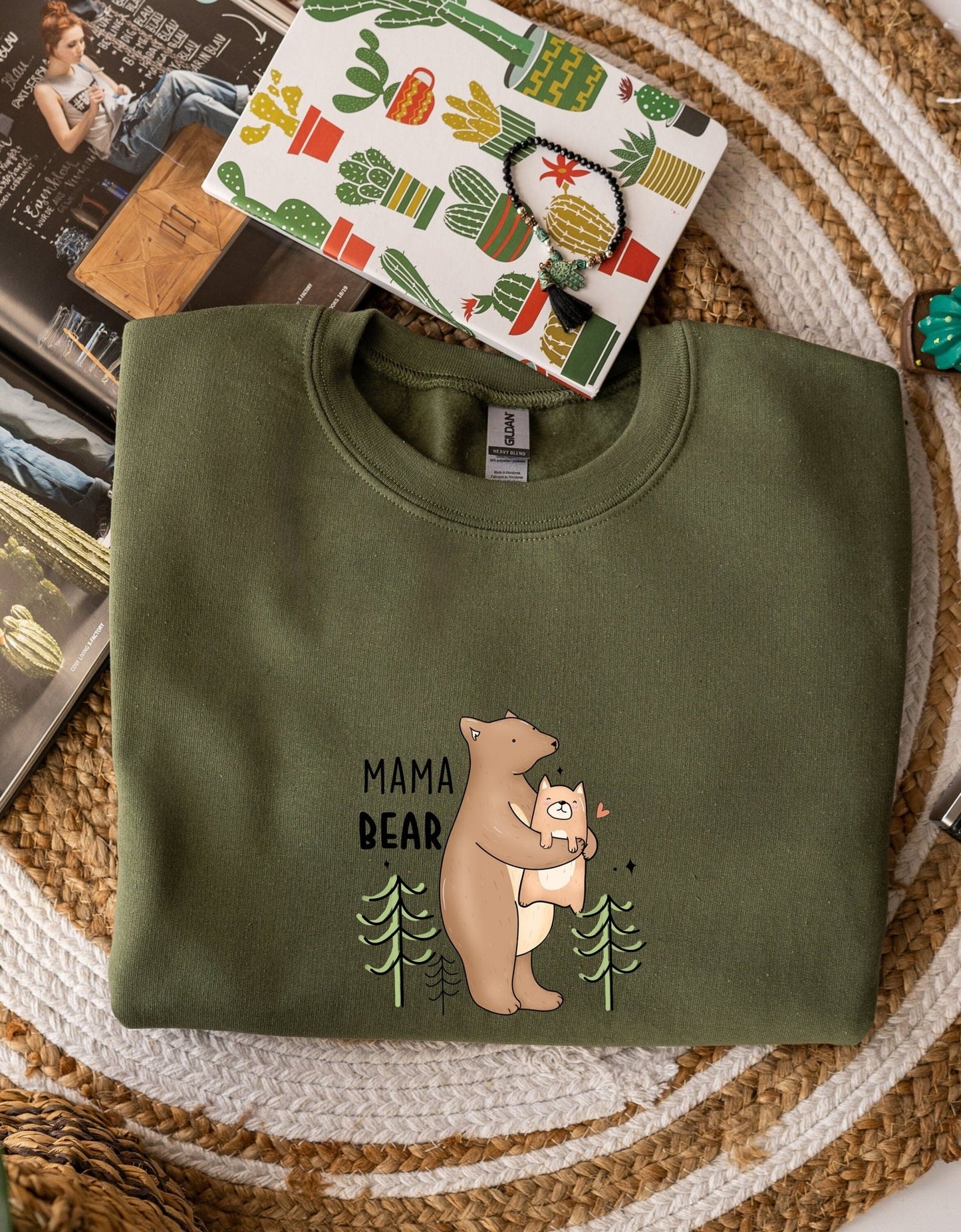 Mama bear mother's day sweatshirt - BoundlessLoveStore - X-Small - Earthy Green - Custom Mom Sweater - Custom Mum Jumper