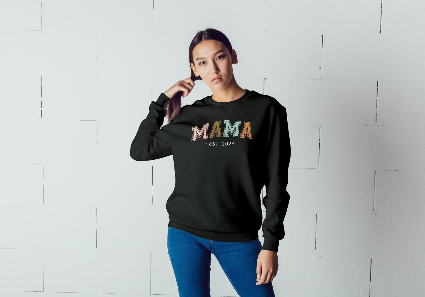 Mama mother's day crew neck sweatshirt - BoundlessLoveStore - X-Small - Deep Black - Custom Mom Sweater - Custom Mum Jumper