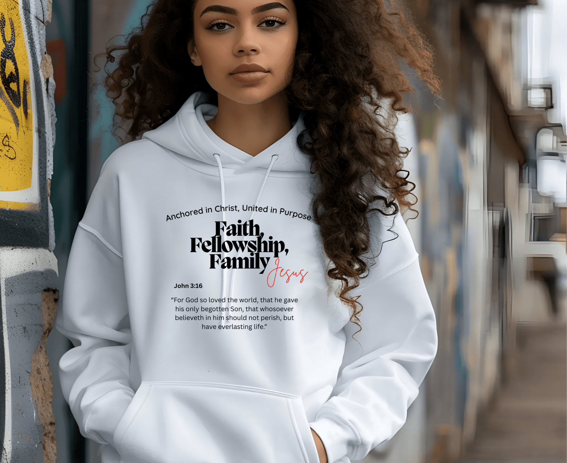 NIFES Unisex Hoodie - Front and Back Design - BoundlessLoveStore - Arctic White - Small - Adult Sweatshirt - bible Hoodies
