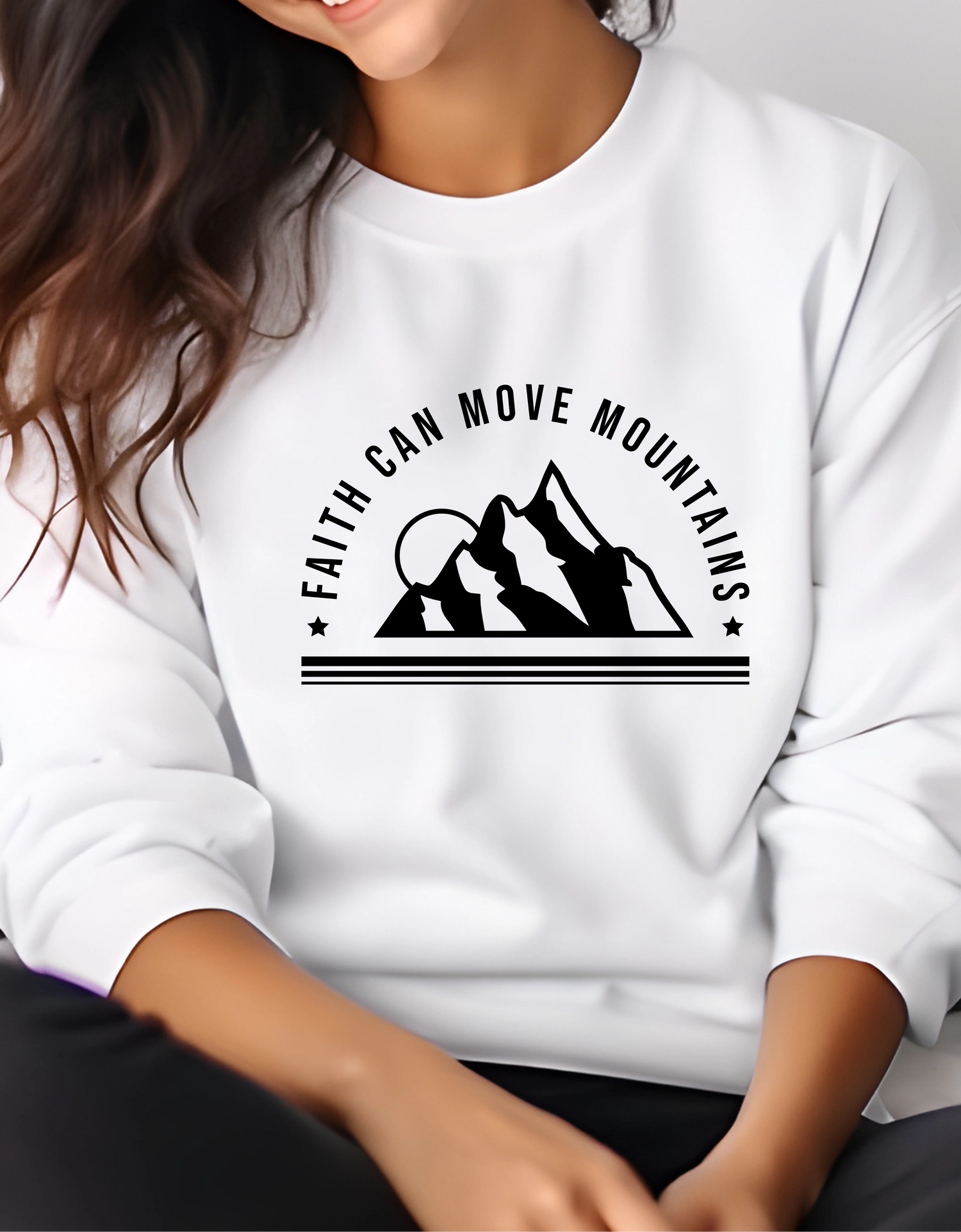 Personalised Christian sweatshirt, Unisex jumper, Pullover Gift for men, women, birthday gift for friend. Delivered in United Kingdom and available in Sand, green, pink, blue, white grey, colour. Faith can move mountains sweater