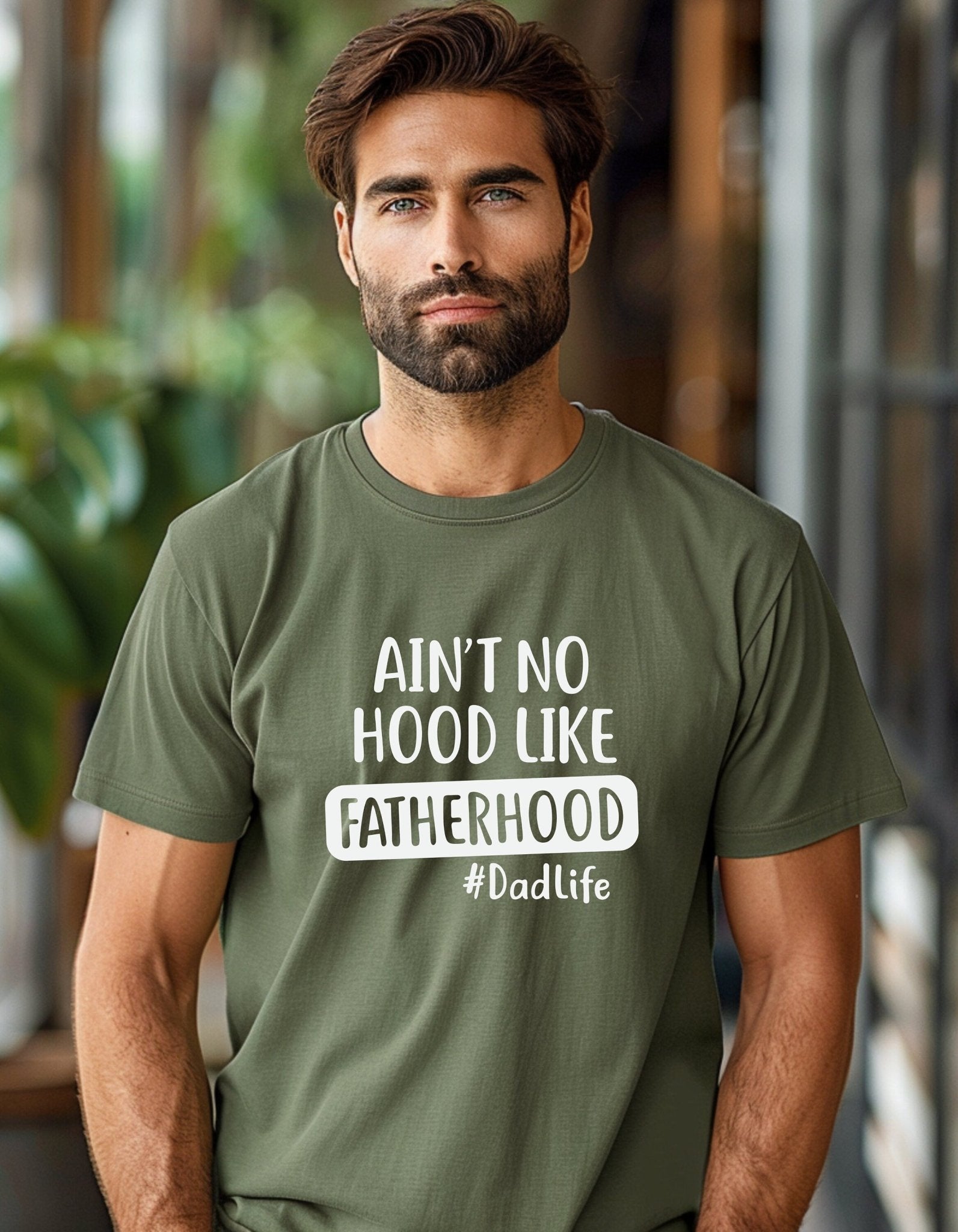 Ain't No Hood Like Fatherhood T-Shirt, Father's Day Gift - BoundlessLoveStore - Military Green - Small - Clothing