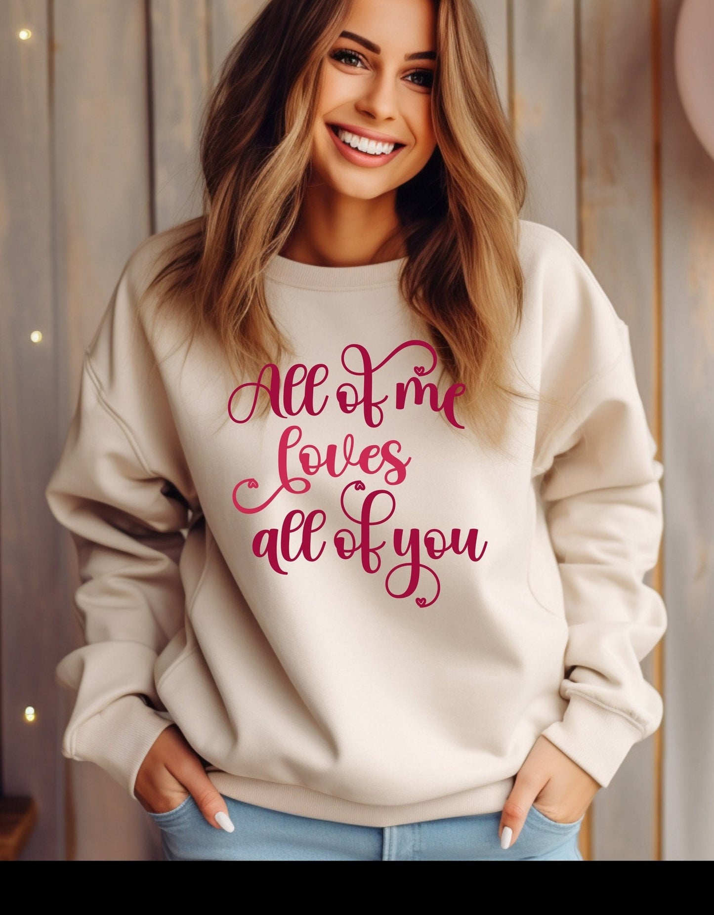 All of me loves all of you crew neck sweatshirt - BoundlessLoveStore - Clothing - Nude X-Small - couple sweatshirt