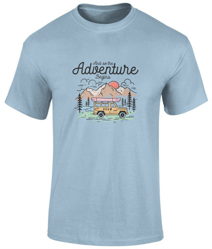 And the adventure begins T-Shirt, Graphic Unisex T Shirt - BoundlessLoveStore - Light Blue - Small - artisan print - beach