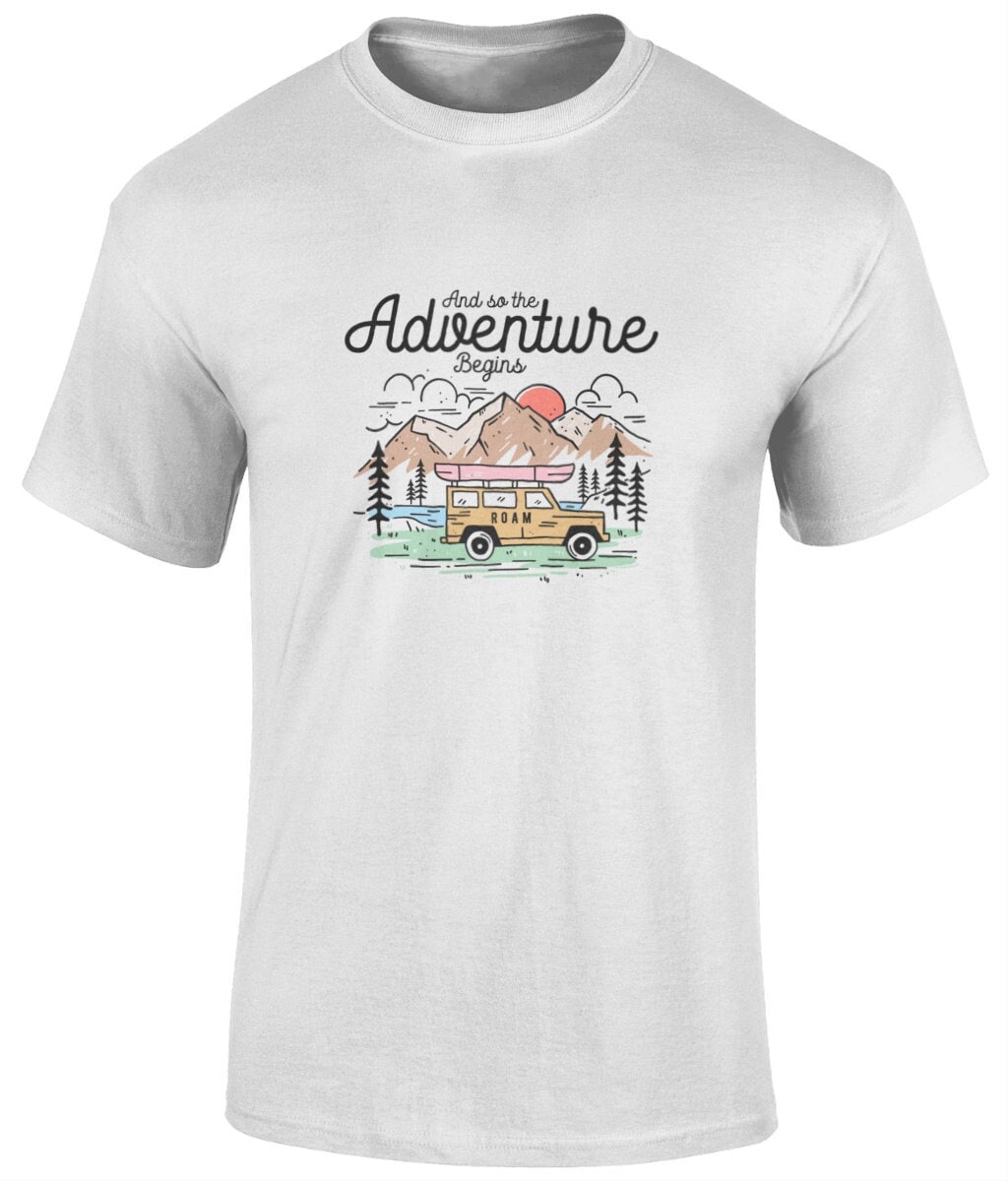 And the adventure begins T-Shirt, Graphic Unisex T Shirt - BoundlessLoveStore - white - Small - artisan print - beach