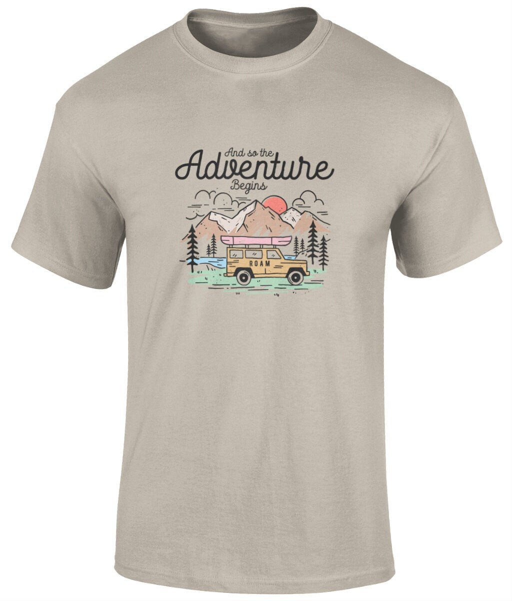 And the adventure begins T-Shirt, Graphic Unisex T Shirt - BoundlessLoveStore - Sand - Small - artisan print - beach vibes