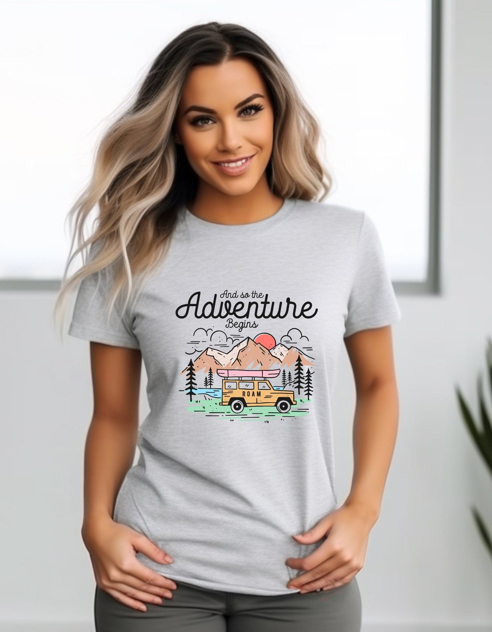 And the adventure begins T-Shirt, Graphic Unisex T Shirt - BoundlessLoveStore - Sports Grey - Small - artisan print - beach