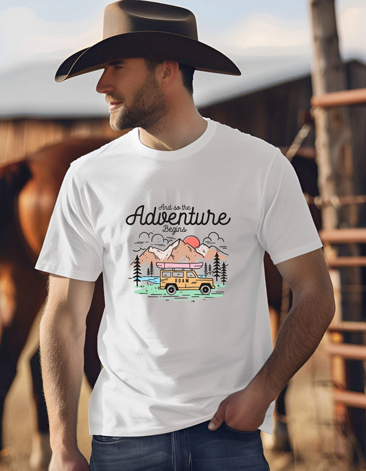 And the adventure begins T-Shirt, Graphic Unisex T Shirt - BoundlessLoveStore - White - Small - artisan print - beach vibes