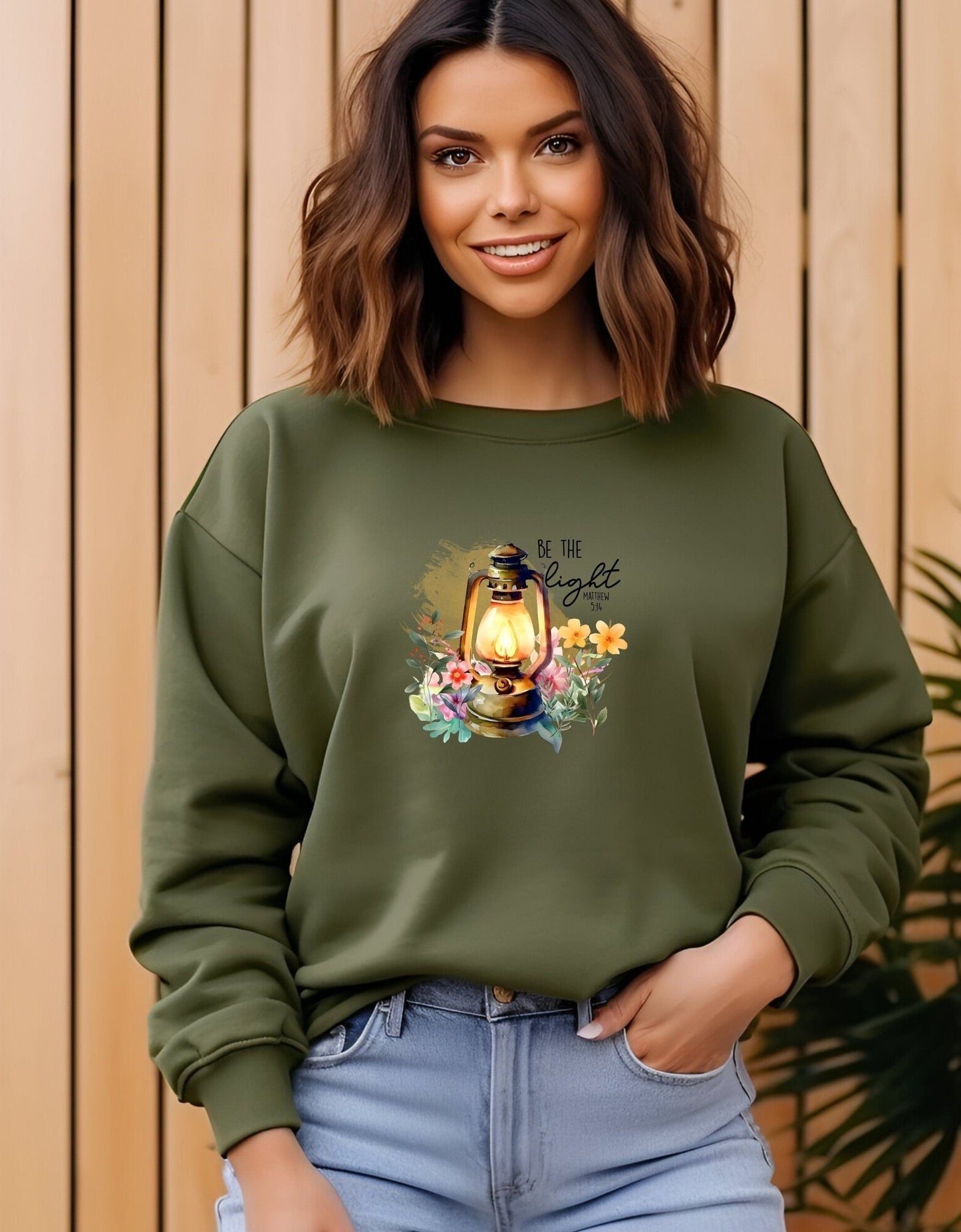 Be the light of the world unisex crew neck sweatshirt - BoundlessLoveStore - Clothing - X-Small - Earthy Green Christian