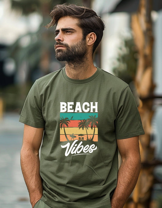 Beach vibes T-Shirt, Graphic T Shirt, Unisex Tee - BoundlessLoveStore - Military Green - Small - artisan print - beach vibes