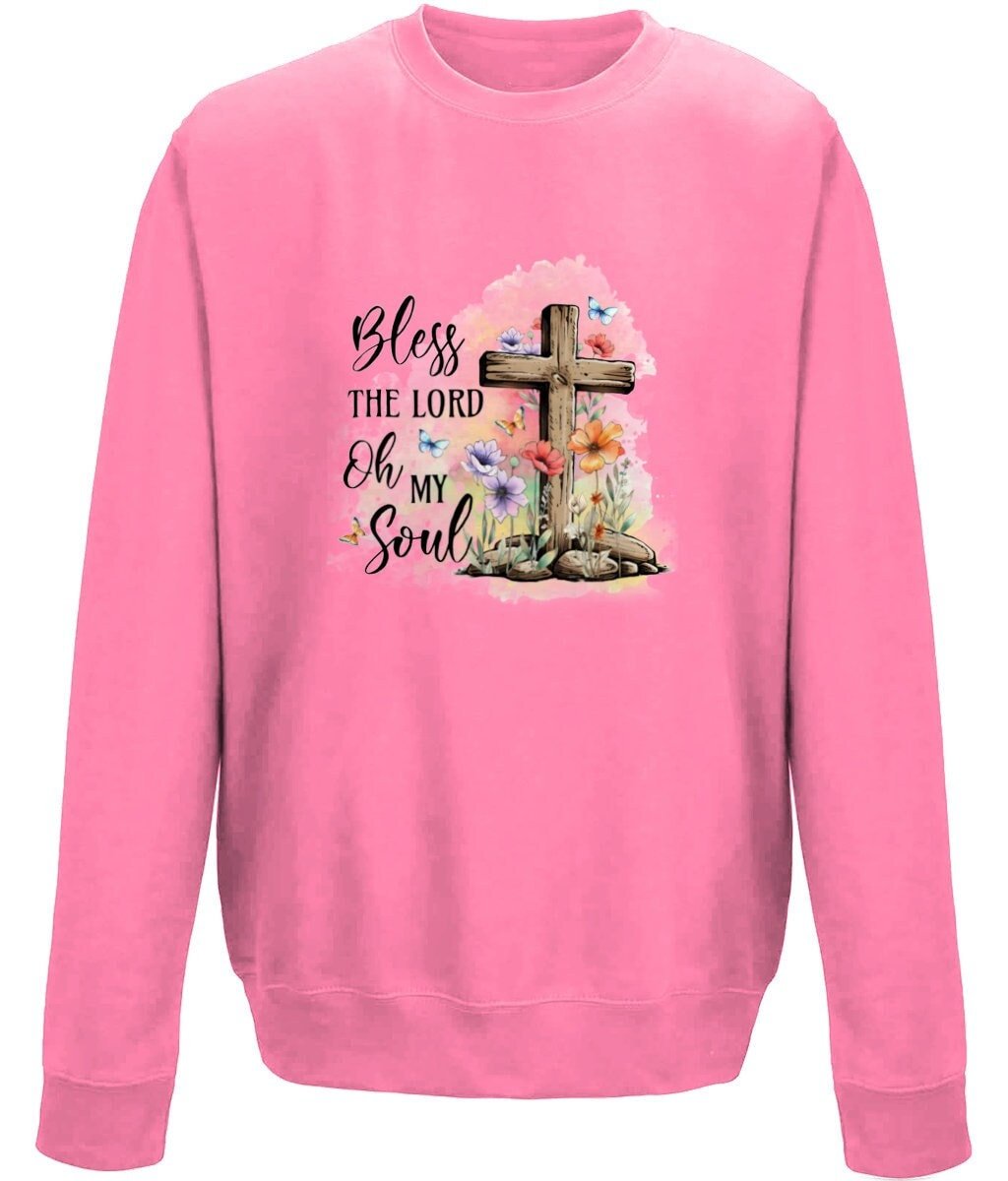 Bless the Lord o my soul unisex crew neck sweatshirt - BoundlessLoveStore - X-Small - Candyfloss Pink - Christian Sweatshirt