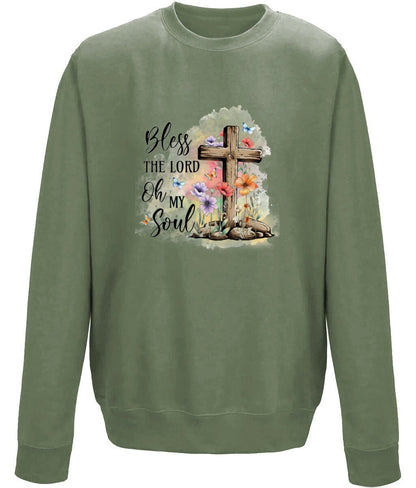 Bless the Lord o my soul unisex crew neck sweatshirt - BoundlessLoveStore - X-Small - Earthy Green - Christian Sweatshirt