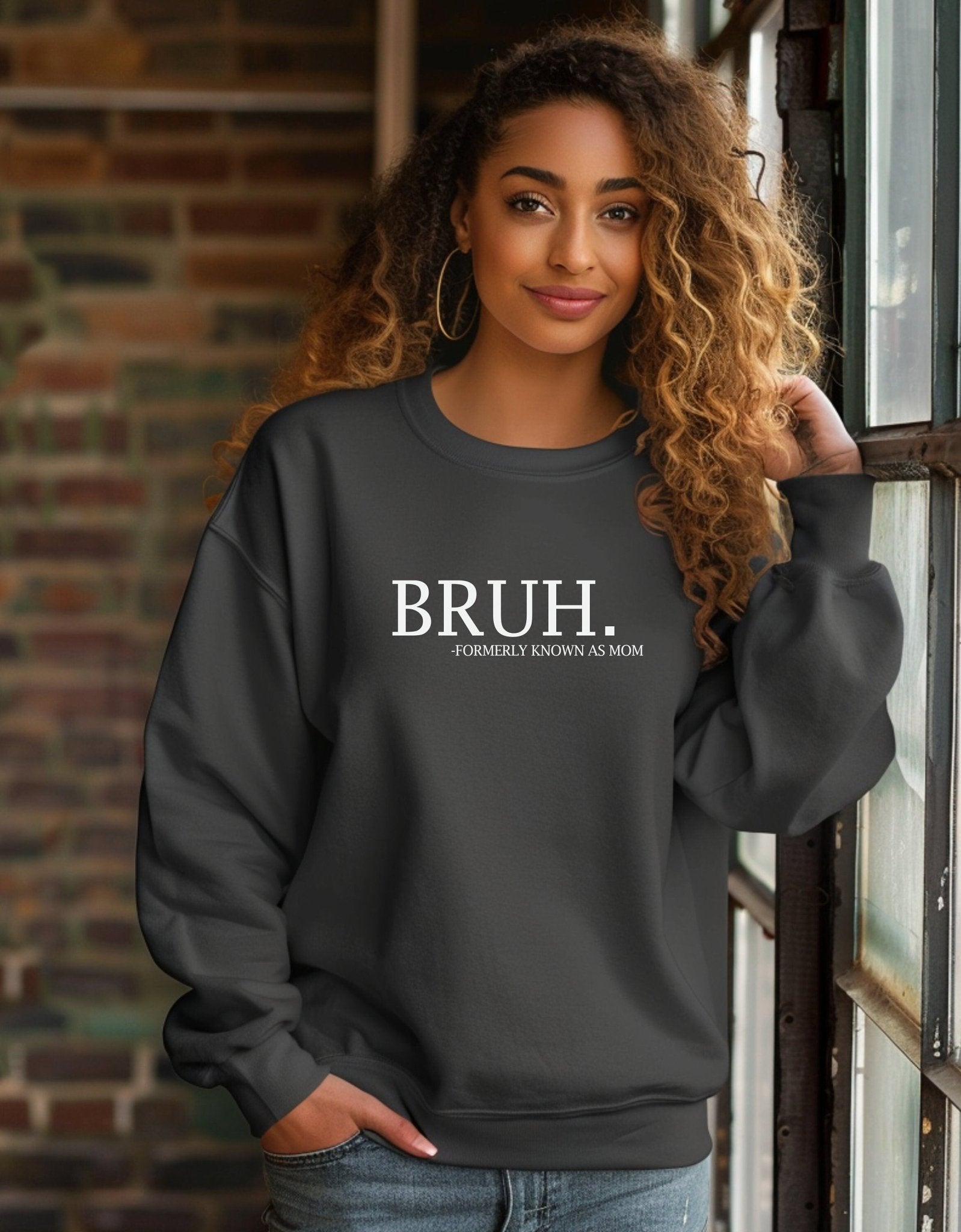 Bruh, formerly known as mom, mother's day crew neck sweatshirt - BoundlessLoveStore - X-Small - Charcoal - Mom Sweater Jumper