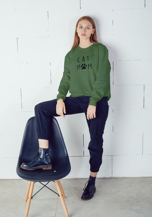 Cat mama mother's day crew neck sweatshirt - BoundlessLoveStore - X-Small - Earthy Green - Clothing - Custom Mom Sweater