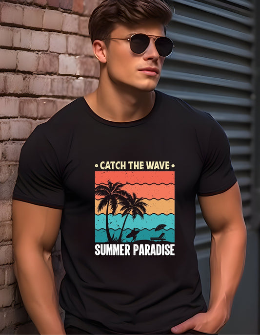 Catch the waves summer paradise T-Shirt, Graphic T Shirt, Unisex Tee - BoundlessLoveStore - Black - Small - artisan print