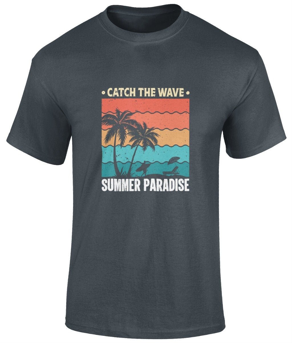 Catch the waves summer paradise T-Shirt, Graphic T Shirt, Unisex Tee - BoundlessLoveStore - Charcoal - Small - artisan print