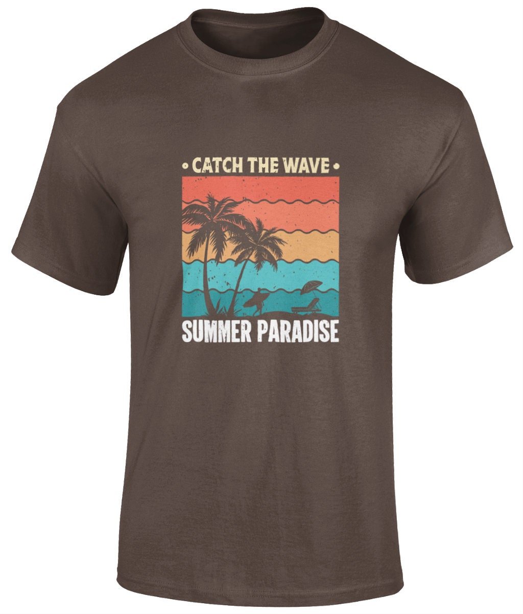 Catch the waves summer paradise T-Shirt, Graphic T Shirt, Unisex Tee - BoundlessLoveStore - Brown - Small - artisan print