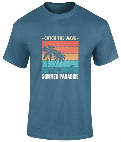 Catch the waves summer paradise T-Shirt, Graphic T Shirt, Unisex Tee - BoundlessLoveStore-Indigo Blue - Small - artisan print