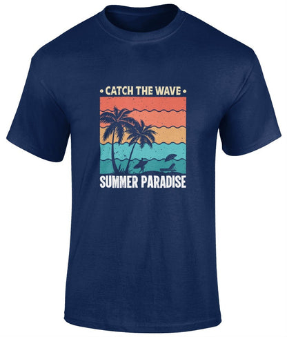 Catch the waves summer paradise T-Shirt, Graphic T Shirt, Unisex Tee - BoundlessLoveStore - Navy - Small - artisan print