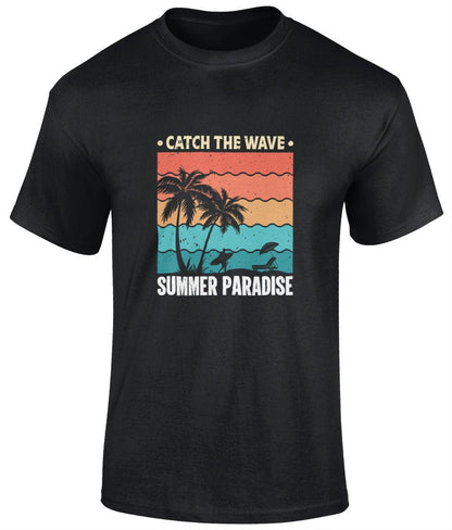 Catch the waves summer paradise T-Shirt, Graphic T Shirt, Unisex Tee - BoundlessLoveStore - Black - Small - artisan print