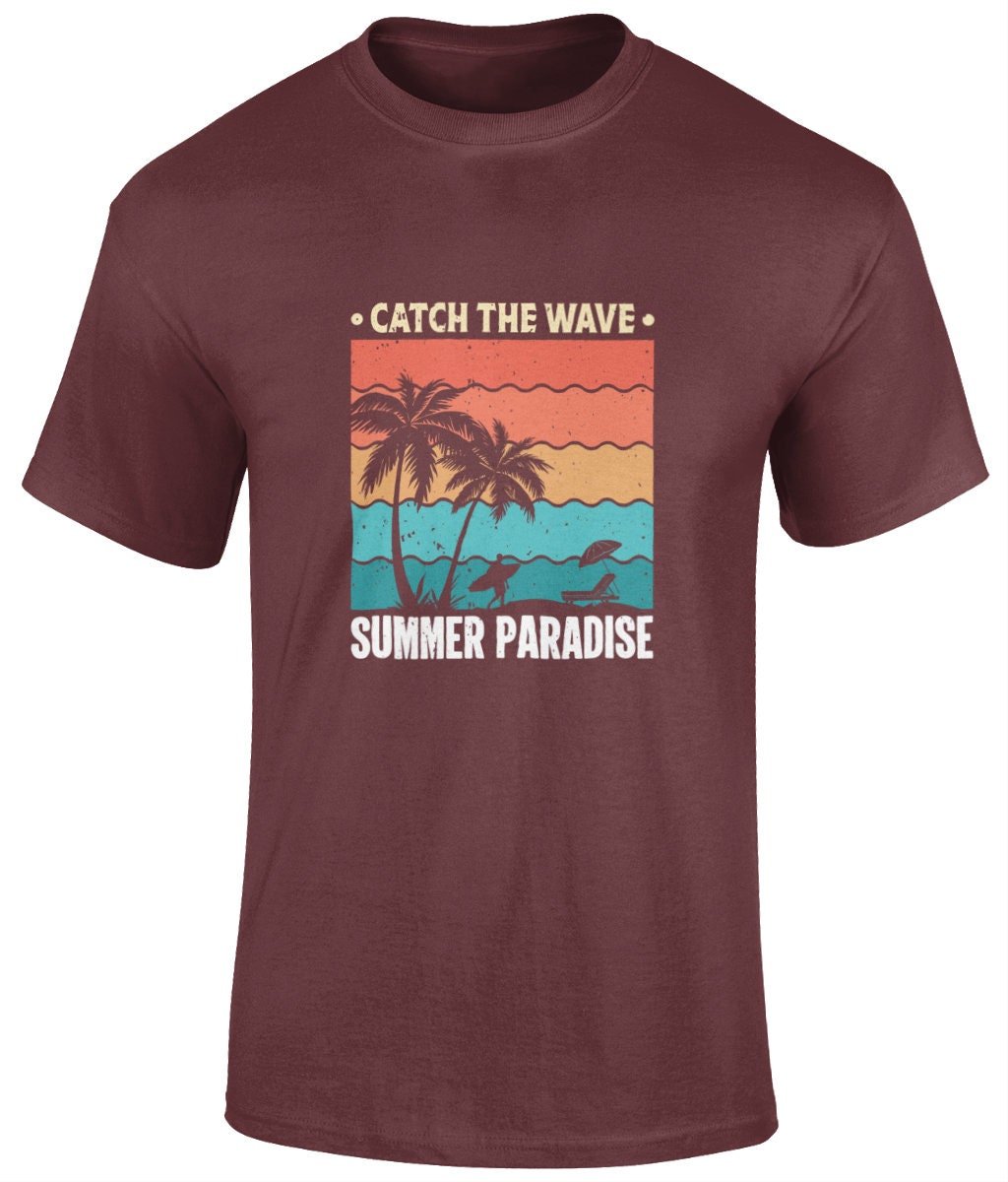 Catch the waves summer paradise T-Shirt, Graphic T Shirt, Unisex Tee - BoundlessLoveStore - Maroon - Small - artisan print