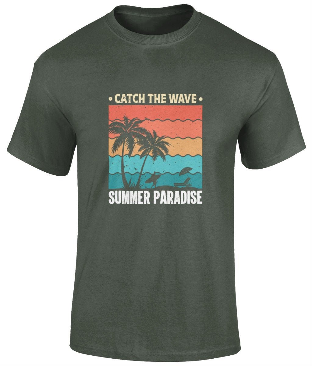 Catch the waves summer paradise T-Shirt, Graphic T Shirt, Unisex Tee - BoundlessLoveStore -  Green - Small - artisan print -