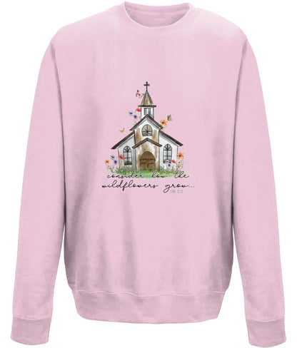 Consider How The Lily Grows unisex crew neck sweatshirt - BoundlessLoveStore - X-Small - Baby Pink - Christian Sweatshirt