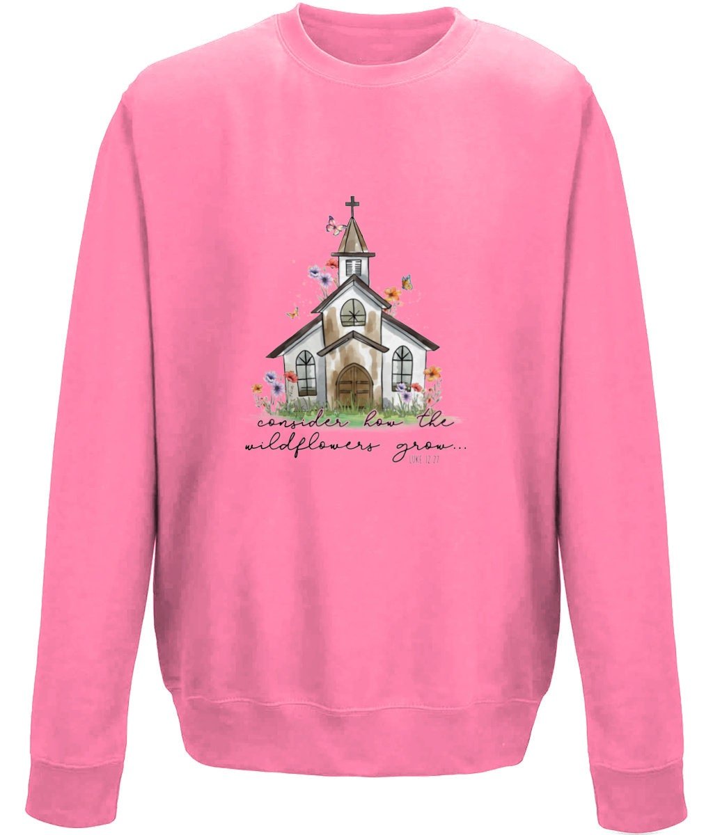 Consider How The Lily Grows unisex sweatshirt - BoundlessLoveStore - X-Small - Candyfloss Pink - Christian Sweatshirt