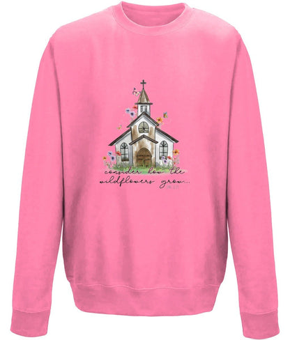 Consider How The Lily Grows unisex sweatshirt - BoundlessLoveStore - X-Small - Candyfloss Pink - Christian Sweatshirt