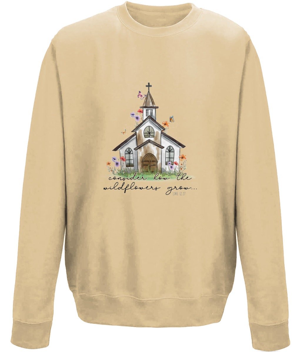 Consider How The Lily Grows unisex crew neck sweatshirt - BoundlessLoveStore - X-Small - Desert Sand - Christian Sweatshirt