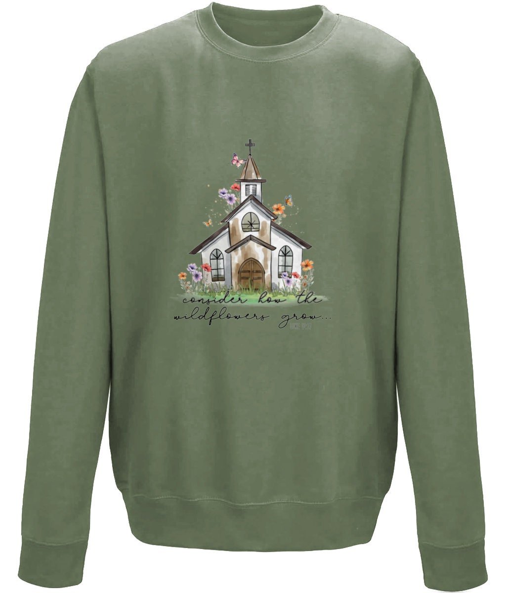 Consider How The Lily Grows unisex crew neck sweatshirt - BoundlessLoveStore - X-Small - Earthy Green - Christian Sweatshirt