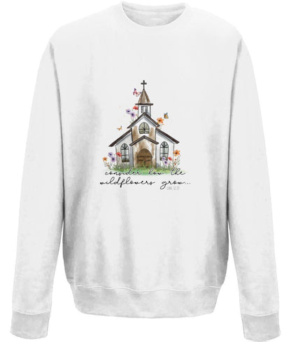 Consider How The Lily Grows unisex crew neck sweatshirt - BoundlessLoveStore - White X- Small Christian Sweatshirt