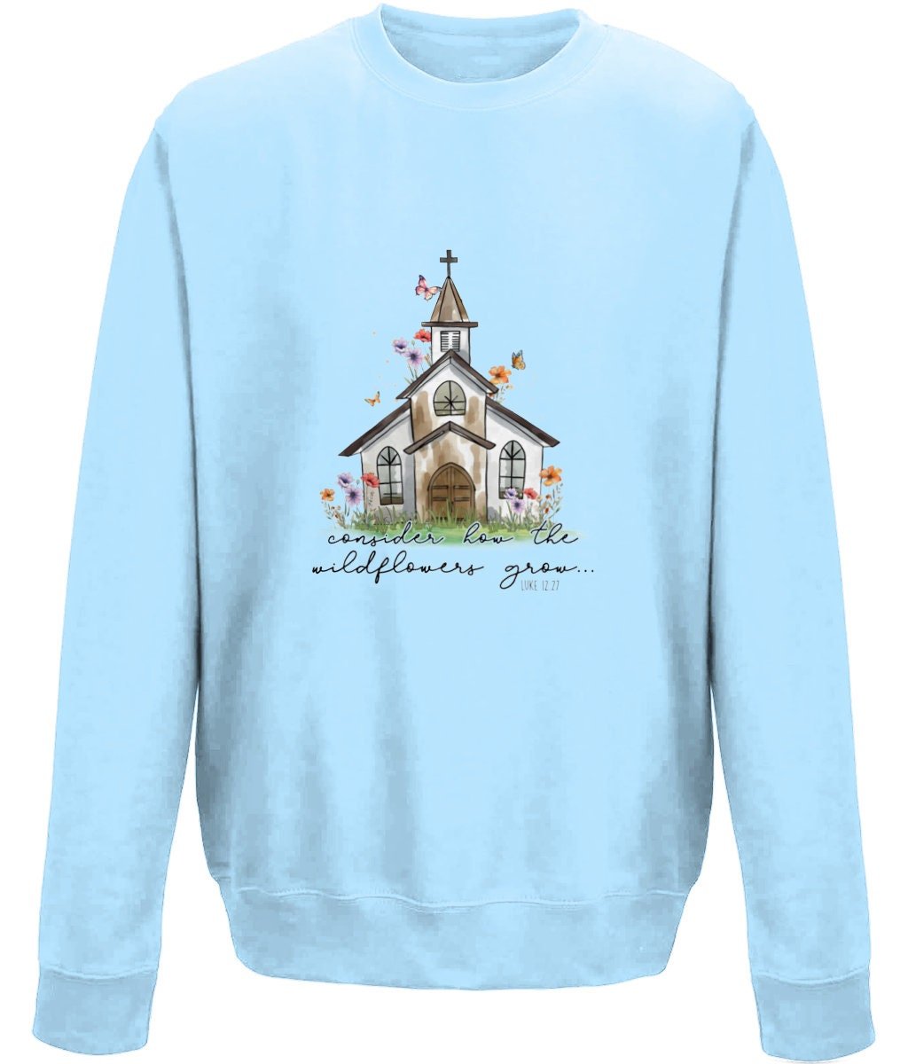 Consider How The Lily Grows unisex crew neck sweatshirt - BoundlessLoveStore - X-Small - Sky Blue - Christian Sweatshirt