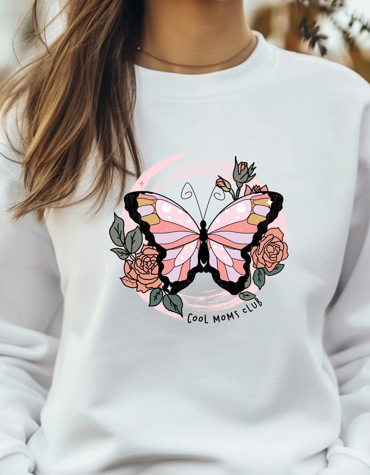 Cool moms club butterfly mother's day sweatshirt - BoundlessLoveStore - X-Small - Arctic White - Mom Sweater Mum Jumper