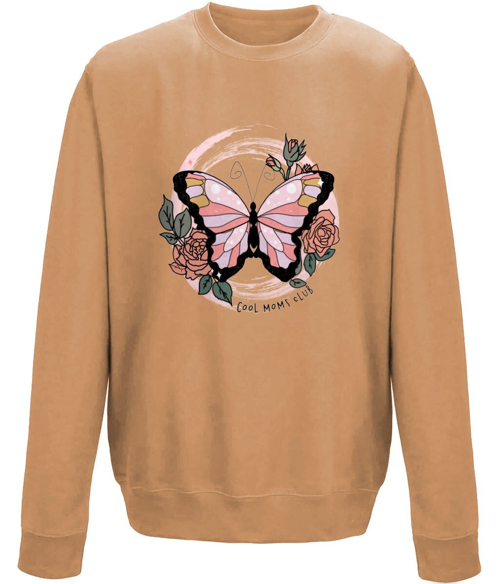 Cool moms club butterfly mother's day sweatshirt - BoundlessLoveStore - X-Small - Caramel Latte - Custom Mom Sweater