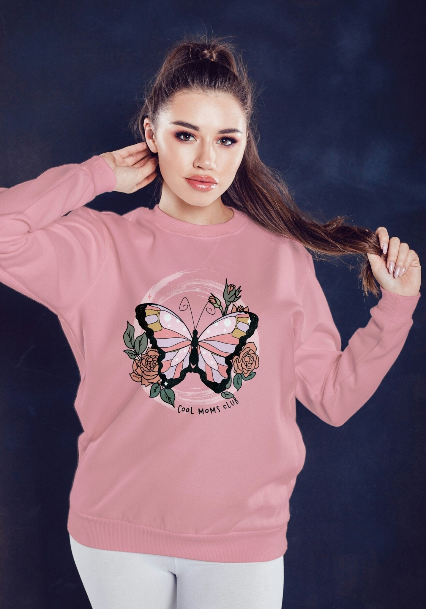 Cool moms club butterfly mother's day sweatshirt - BoundlessLoveStore - X-Small - Dusty Pink - Mom Sweater Mum Jumper