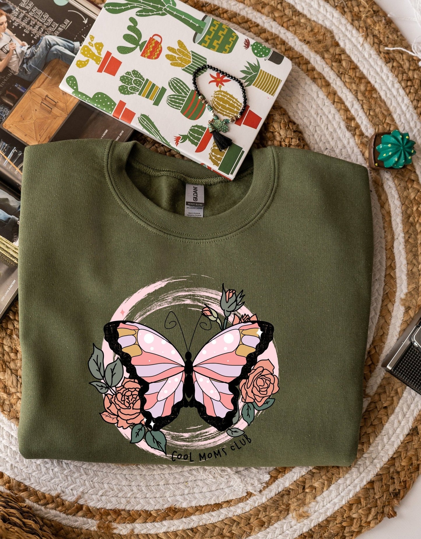 Cool moms club butterfly mother's day sweatshirt - BoundlessLoveStore - X-Small - Earthy Green - Mom Sweater Mum Jumper