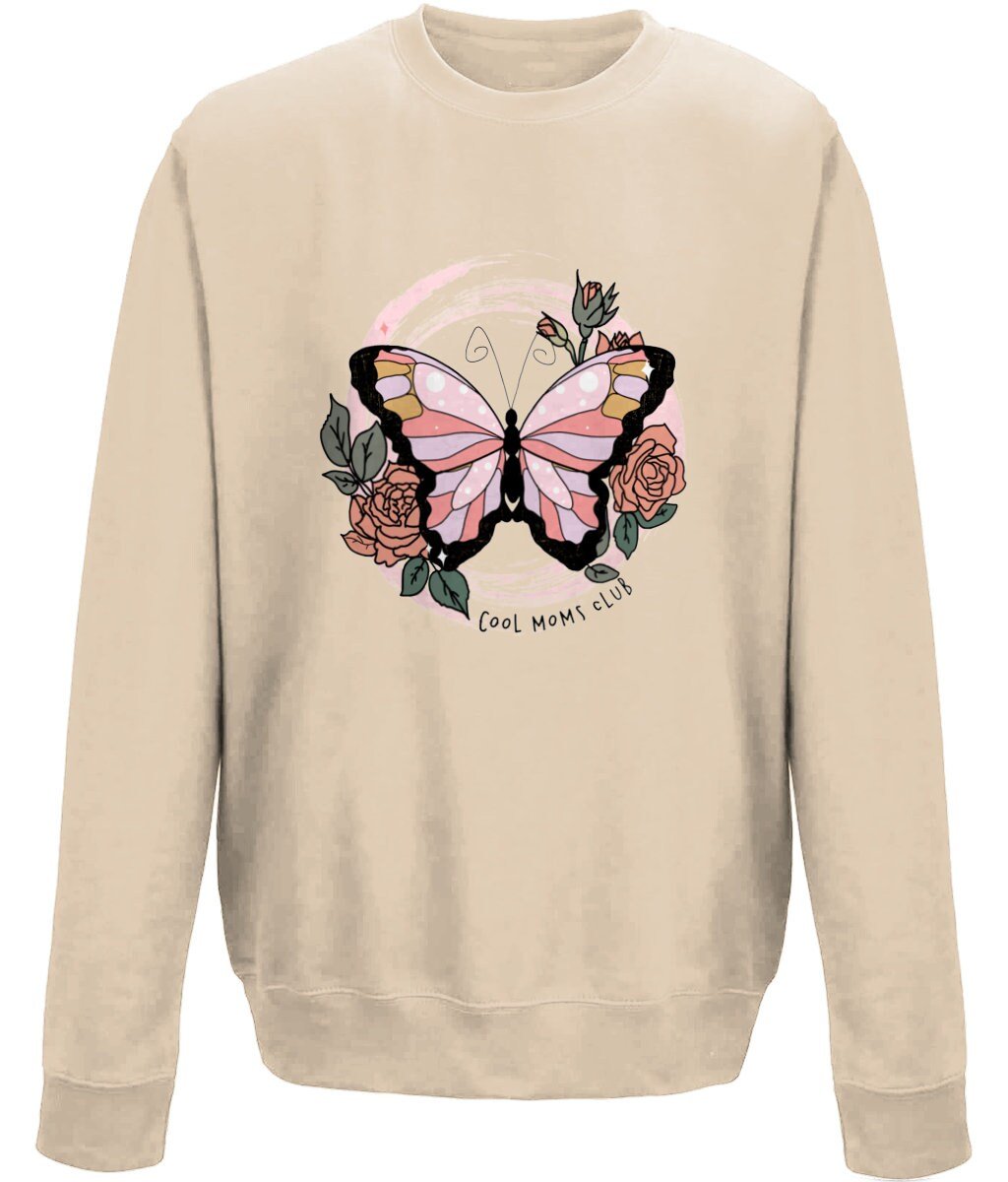 Cool moms club butterfly mother's day crew neck sweatshirt - BoundlessLoveStore - Desert Sand X- Small Custom Mom Sweater