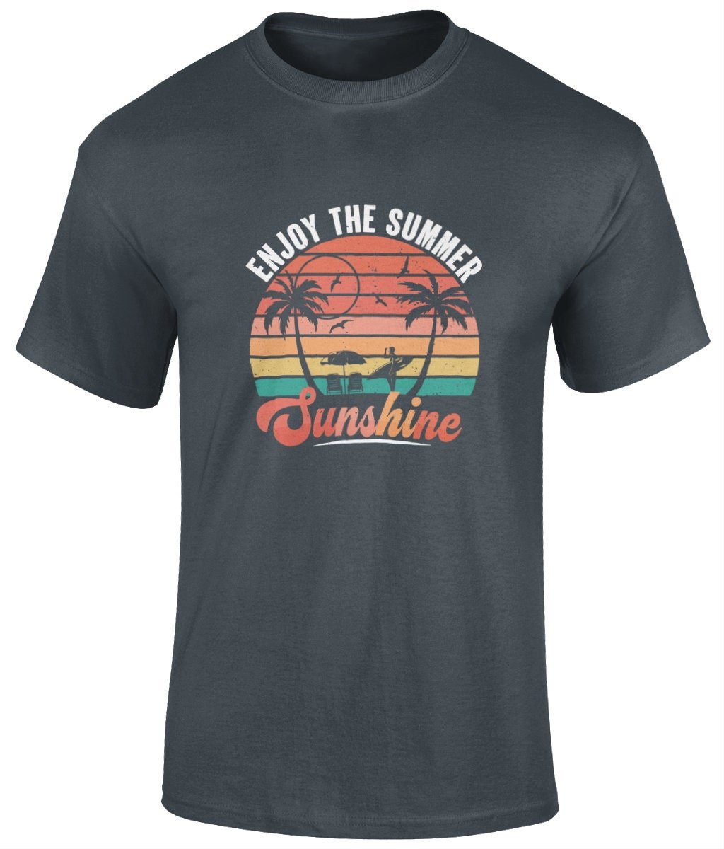 Enjoy the summer sunshine T-Shirt, Graphic Unisex Tee - BoundlessLoveStore - Charcoal - Small - artisan print - beach vibes