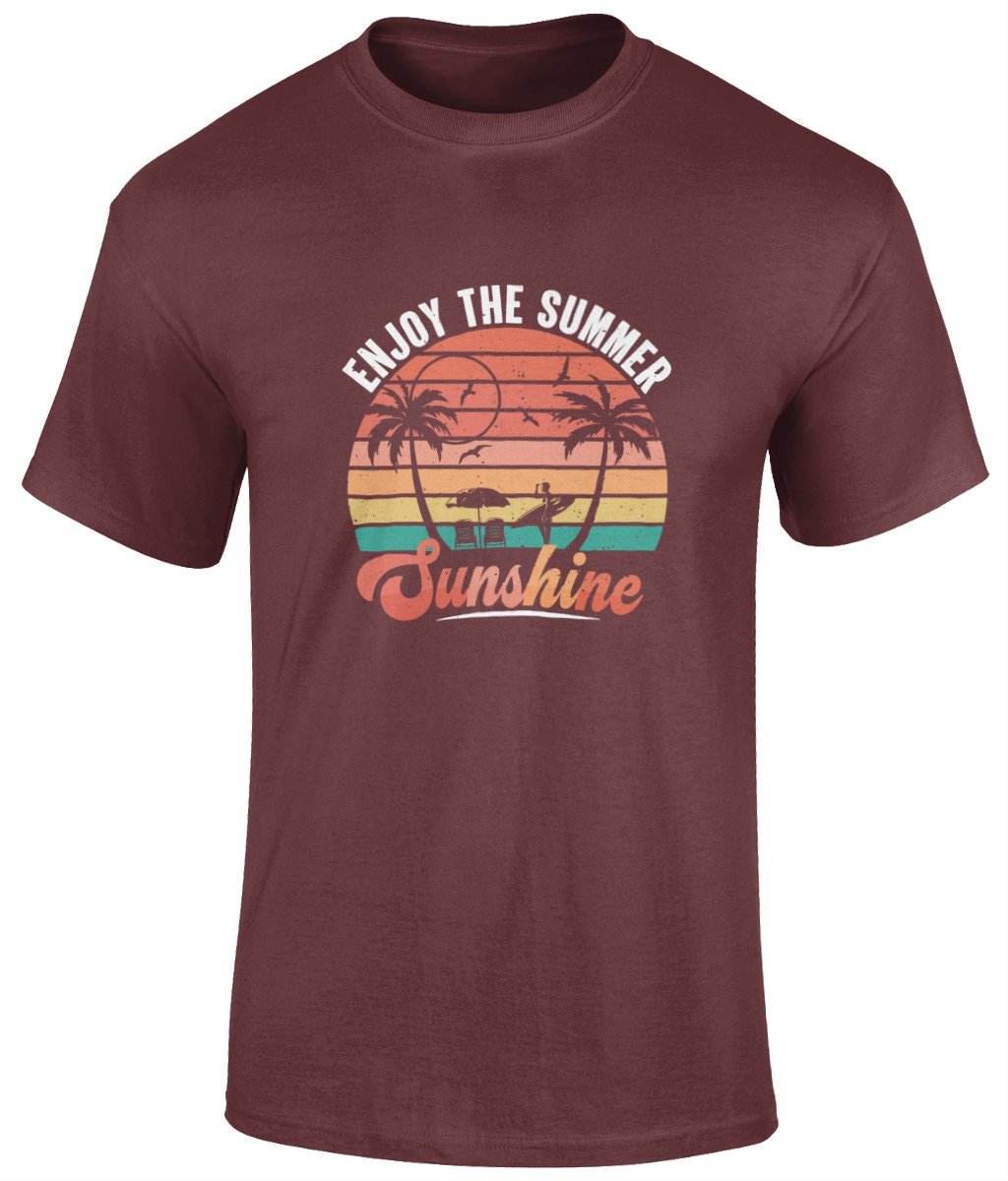 Enjoy the summer sunshine T-Shirt, Graphic Unisex Tee - BoundlessLoveStore - Maroon - Small - artisan print - beach vibes