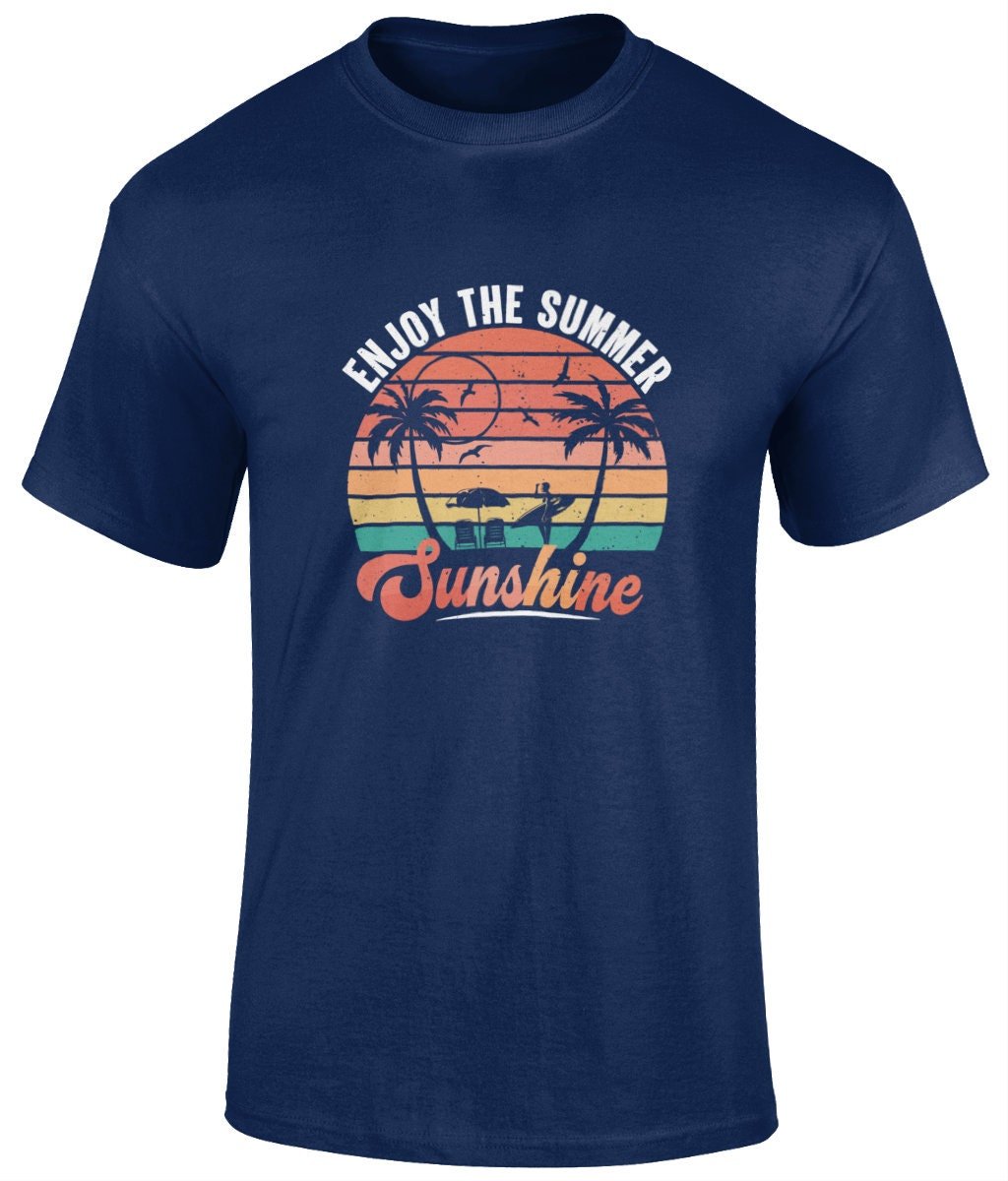 Enjoy the summer sunshine T-Shirt, Graphic Unisex Tee - BoundlessLoveStore -Navy - Small - artisan print - beach vibes