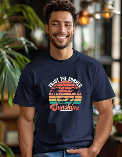 Enjoy the summer sunshine T-Shirt, Graphic Unisex Tee - BoundlessLoveStore - Navy - Small - artisan print - beach vibes