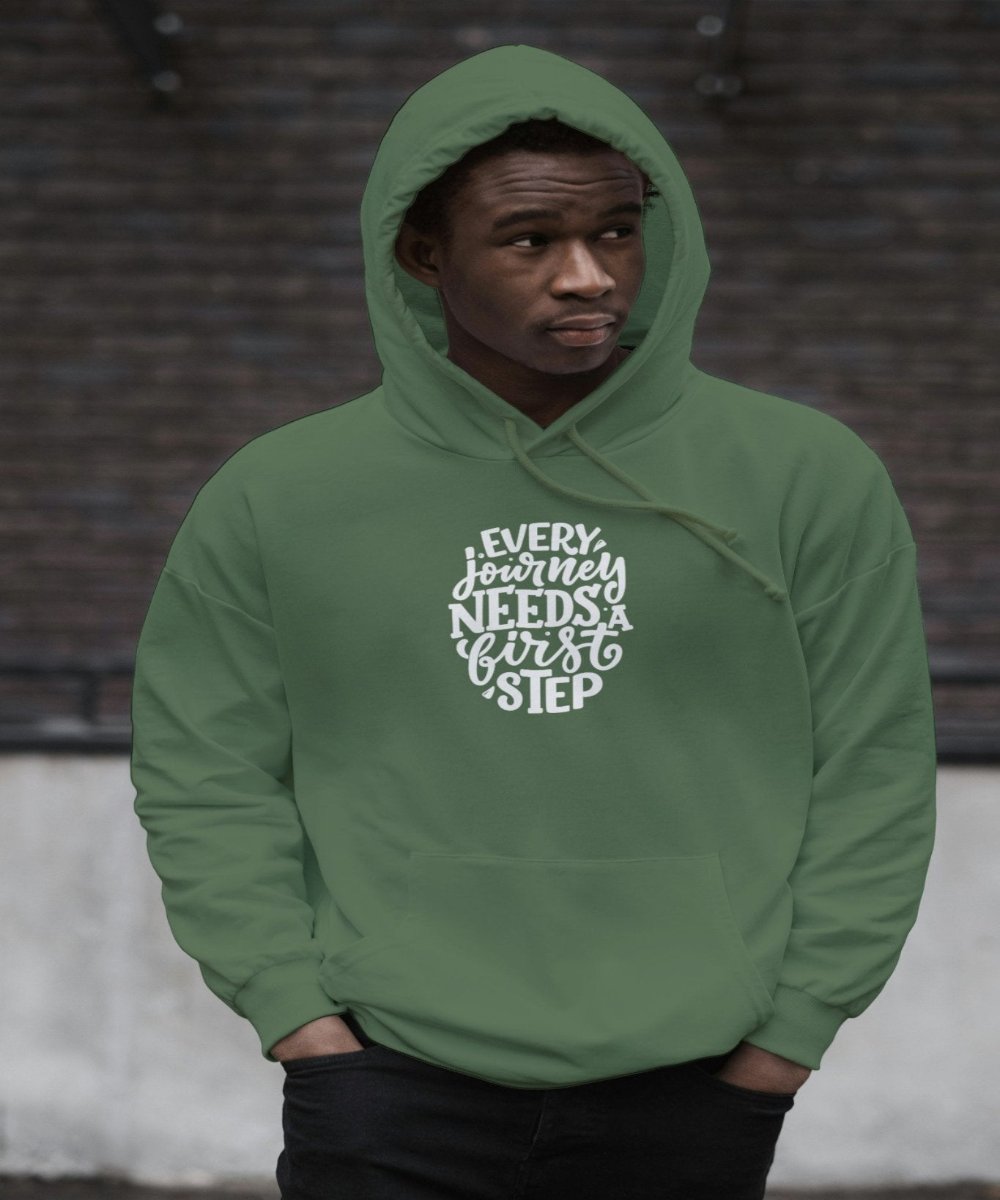 Every journey needs a first step Gym Unisex Hoodie - BoundlessLoveStore - X-Small - Earthy Green - Clothing - College Hoodies