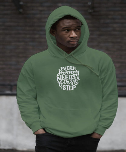 Every journey needs a first step Gym Unisex Hoodie - BoundlessLoveStore - X-Small - Earthy Green - Clothing - College Hoodies