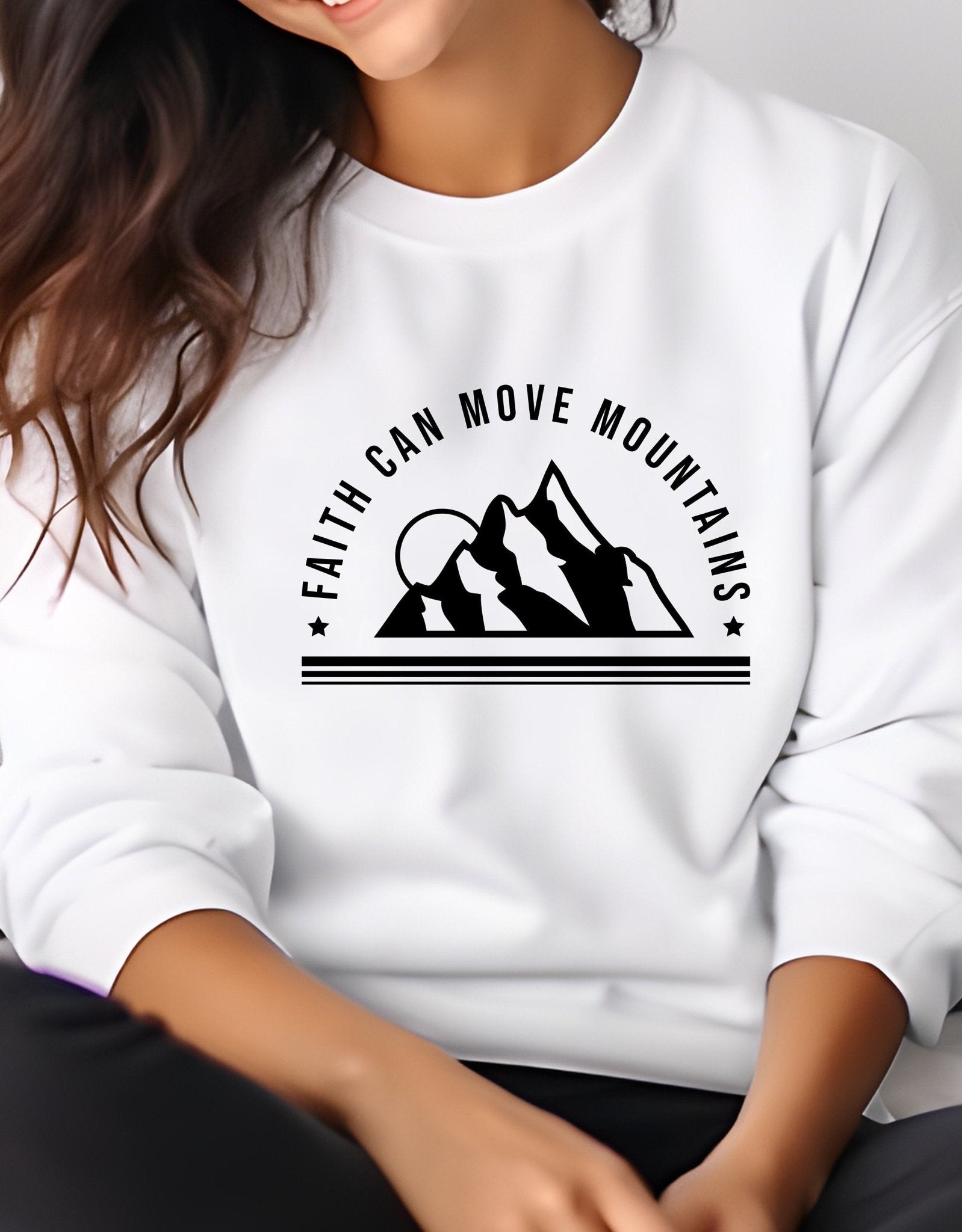 Faith Can Move Mountain unisex sweatshirt - BoundlessLoveStore - X-Small - Arctic White - Christian Sweatshirt - Clothing