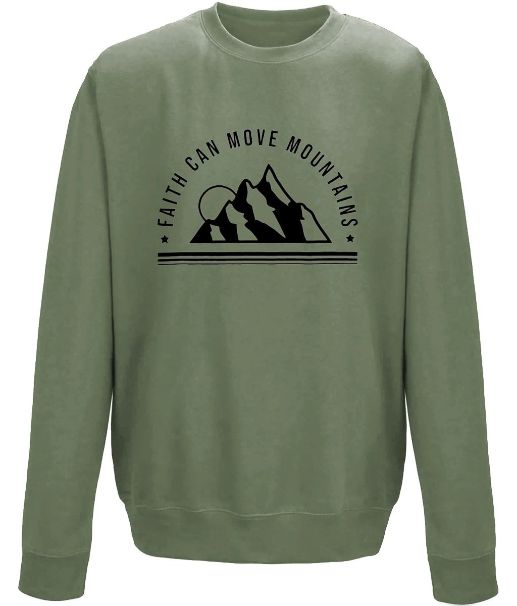 Faith Can Move Mountain unisex sweatshirt - BoundlessLoveStore - X-Small - Earthy Green - Christian Sweatshirt - Clothing