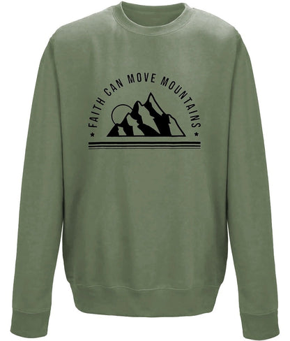 Faith Can Move Mountain unisex sweatshirt - BoundlessLoveStore - X-Small - Earthy Green - Christian Sweatshirt - Clothing