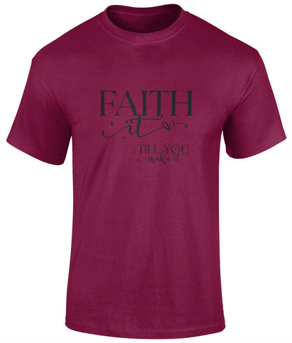 Faith It Till You Make It Unisex T-Shirt, Faith T-Shirts - BoundlessLoveStore -red - Christian t shirts - Christian tee