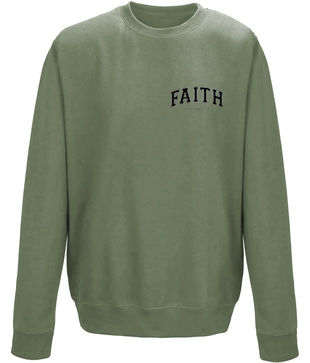 Faith unisex crew neck sweatshirt - BoundlessLoveStore - X-Small - Earthy Green - Christian Sweatshirt - Clothing