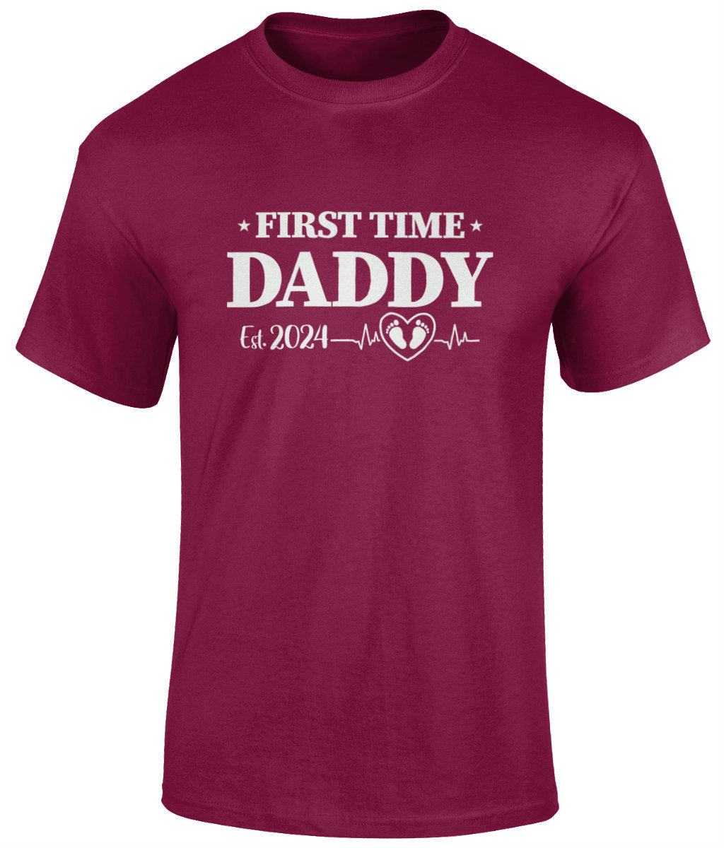 First Time DADDY EST. 2024 T-Shirt, Father's Day Gift - BoundlessLoveStore - Cardinal Red - Small - Clothing - cool dad shirt