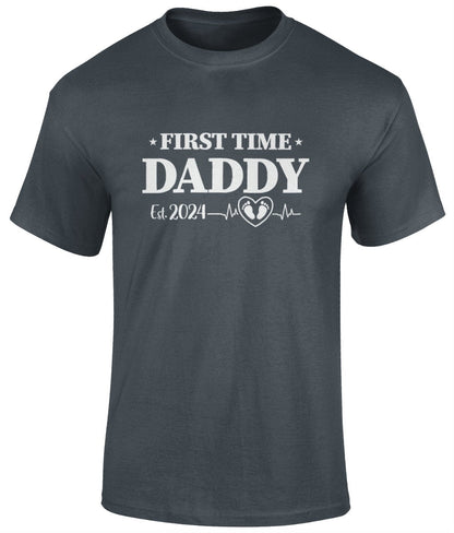 First Time DADDY EST. 2024 T-Shirt, Father's Day Gift - BoundlessLoveStore - Charcoal - Small - Clothing - cool dad shirt